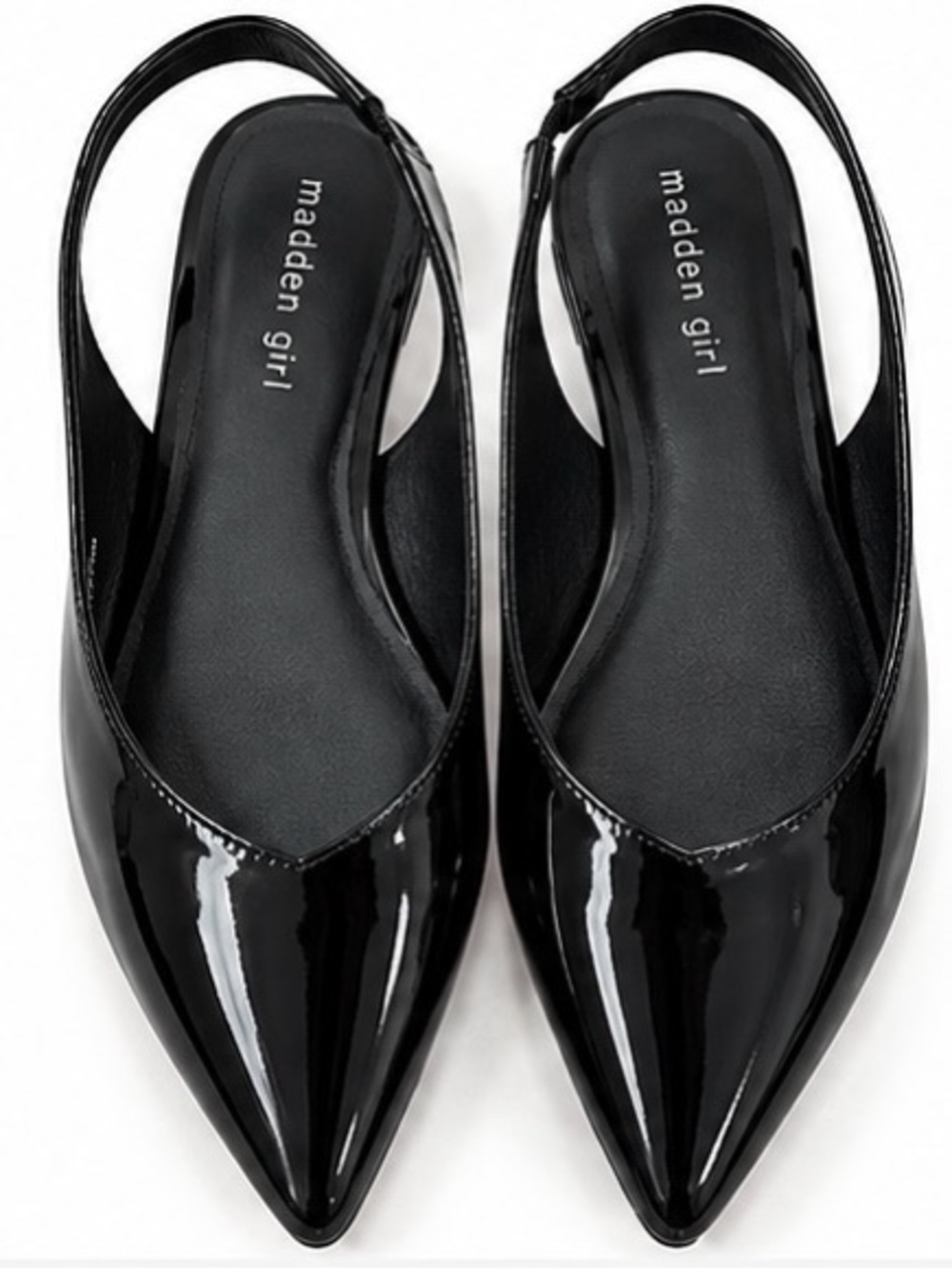Madden Girl Black Patent Pointed-Toe Slingback Flats – Size 11M